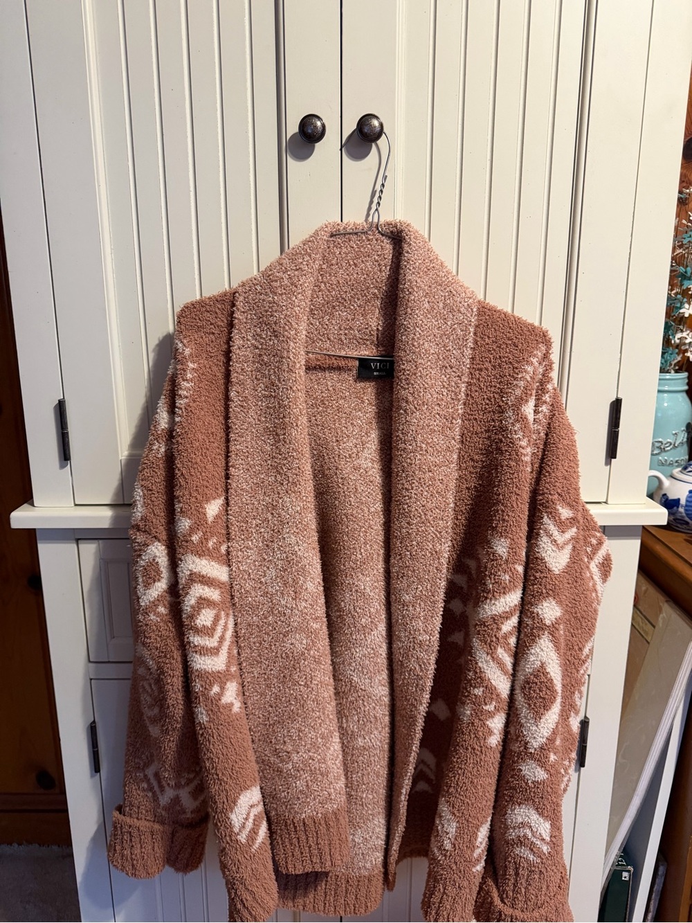 Vici Rose Tan Open-Front Patterned Cardigan